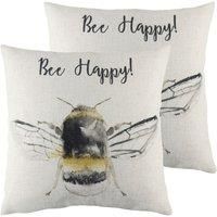Evans Lichfield Bee Happy Twin Pack Polyester Filled Cushions, White, 43 x 43cm