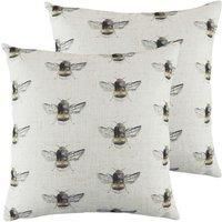 Evans Lichfield Bee Happy Repeat Twin Pack Polyester Filled Cushions, White, 43 x 43cm