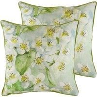 Evans Lichfield Blossoms Pear Twin Pack Polyester Filled Cushions, Green, 43 x 43cm