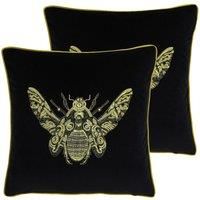 Paoletti Cerana Twin Pack Polyester Filled Cushions, Black, 50 x 50cm