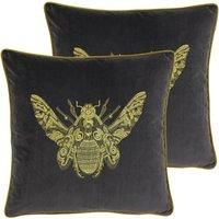 Paoletti Cerana Twin Pack Polyester Filled Cushions, Charcoal, 50 x 50cm