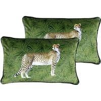 Paoletti Cheetah Forest Twin Pack Polyester Filled Cushions, Green, 30 x 50cm