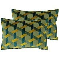 Paoletti Delano Twin Pack Polyester Filled Cushions, Teal/Gold, 40 x 60cm