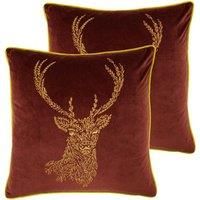 furn. Forest Fauna Twin Pack Polyester Filled Cushions, Burgundy/Gold, 50 x 50cm