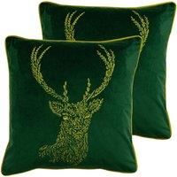 furn. Forest Fauna Twin Pack Polyester Filled Cushions, Emerald/Gold, 50 x 50cm