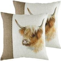 Evans Lichfield Hessian Cow Twin Pack Polyester Filled Cushions, White, 43 x 43cm