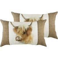 Evans Lichfield Hessian Cow Twin Pack Polyester Filled Cushions, White, 30 x 50 cm
