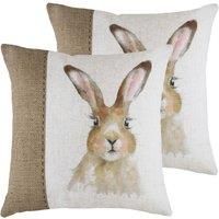 Evans Lichfield Hessian Hare Twin Pack Polyester Filled Cushions, White, 43 x 43cm