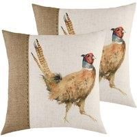 Evans Lichfield Hessian Pheasant Twin Pack Polyester Filled Cushions, White, 43 x 43cm