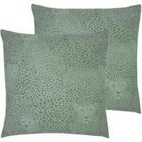 Furn. Hidden Cheetah Twin Pack Polyester Filled Cushions Sage
