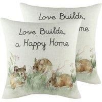 Evans Lichfield Hedgerow Mice Twin Pack Polyester Filled Cushions, Multi, 43 x 43cm