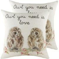 Evans Lichfield Hedgerow Owls Twin Pack Polyester Filled Cushions, Multi, 43 x 43cm