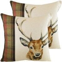 Evans Lichfield Hunter Stag Twin Pack Polyester Filled Cushions, Multi, 43 x 43cm