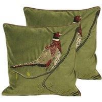 Paoletti Hunter Velvet Twin Pack Polyester Filled Cushions Green