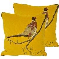 Paoletti Hunter Velvet Twin Pack Polyester Filled Cushions, Mustard, 45 x 45cm