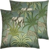 Paoletti Jungle Parade Twin Pack Polyester Filled Cushions, Green, 50 x 50cm