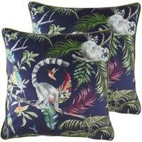 Evans Lichfield Jungle Lemur Twin Pack Polyester Filled Cushions Blue