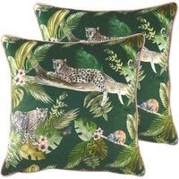 Evans Lichfield Jungle Leopard Twin Pack Polyester Filled Cushions Green