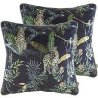 Evans Lichfield Jungle Leopard Twin Pack Polyester Filled Cushions Petrol