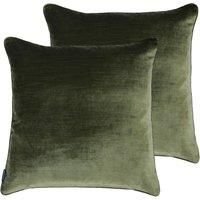 Paoletti Luxe Velvet Twin Pack Polyester Filled Cushions, Olive, 55 x 55cm