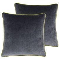 Paoletti Meridian Twin Pack Polyester Filled Cushions, Charcoal/Moss, 55 x 55cm