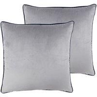 Paoletti Meridian Twin Pack Polyester Filled Cushions, Silver/Navy, 55 x 55cm