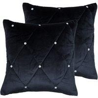 Paoletti New Diamante Twin Pack Polyester Filled Cushions, Black, 45 x 45cm