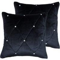 Paoletti New Diamante Twin Pack Polyester Filled Cushions, Black, 45 x 45cm