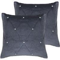 Paoletti New Diamante Twin Pack Polyester Filled Cushions, Pewter, 45 x 45cm