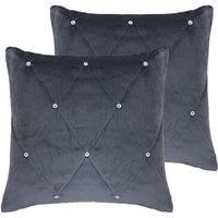 Paoletti New Diamante Twin Pack Polyester Filled Cushions, Pewter, 55 x 55cm