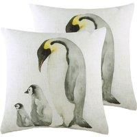 Evans Lichfield Penguin Family Polyester Filled Cushions (Twin Pack), Multi, 43 x 43cm
