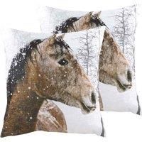 Evans Lichfield Photo Horse Polyester Filled Cushions (Twin Pack), Multi, 43 x 43cm