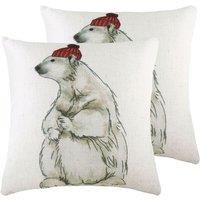 Evans Lichfield Polar Bear With Hat Twin Pack Polyester Filled Cushions Multi