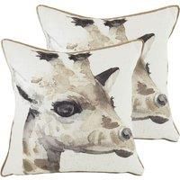 Evans Lichfield Safari Giraffe Polyester Filled Cushions (Twin Pack), Polyester, Linen, White / Mocha