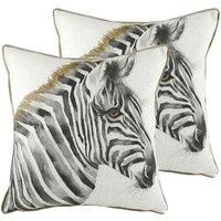 Evans Lichfield Safari Zebra Twin Pack Polyester Filled Cushions White