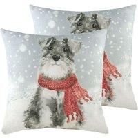 Evans Lichfield Snowy Dog with Scarf Polyester Filled Cushions (Twin Pack), Multi, 43 x 43cm