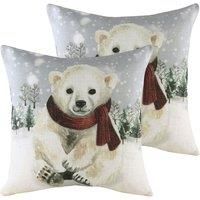 Evans Lichfield Snowy Polar Bear with Scarf Polyester Filled Cushions (Twin Pack), Multi, 43 x 43cm