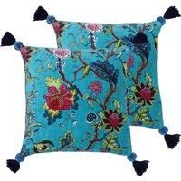 Paoletti Tree Of Life Polyester Filled Cushions Twin Pack Cotton Kingfisher