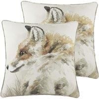 Evans Lichfield Watercolour Fox Polyester Filled Cushions (Twin Pack), Polyester, Multi