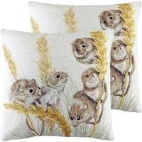 Evans Lichfield Woodland Fieldmice Polyester Filled Cushions (Twin Pack), Multi, 43 x 43cm