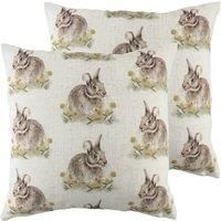 Evans Lichfield Woodland Hare Repeat Polyester Filled Cushions (Twin Pack), Multi, 43 x 43cm