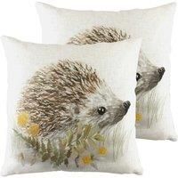 Evans Lichfield Woodland Hedgehog Twin Pack Polyester Filled Cushions White