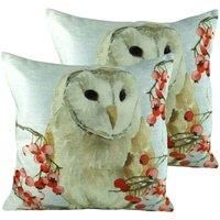 Evans Lichfield Christmas Owls Polyester Filled Cushions (Twin Pack), Multi, 43 x 43cm