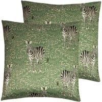 Paoletti Zebra Foliage Polyester Filled Cushions (Twin Pack), Green, 50 x 50cm