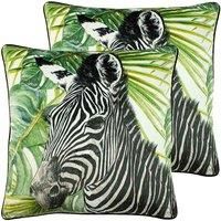 Paoletti Zebra Jungle Polyester Filled Cushions (Twin Pack), Polyester, Green