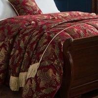 Shiraz Throw Bed Runner - Burgundy Red and Gold - Embroidered Damask Jacquard - Gold Twisted Loop Fringing - Non-Slip Lining - 100% Polyester - 130 x 170cm (51" x 67" inches) - Made by Riva Paoletti