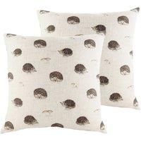 Evans Lichfield Oakwood Hedgehogs Repeat Twin Pack Polyester Filled Cushions, Multi, 43 x 43cm
