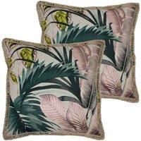 Furn. Amazonia Jacquard Botanical Twin Pack Polyester Filled Cushions Pink