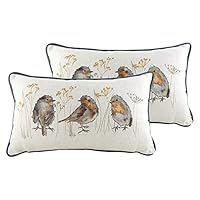 Evans Lichfield Oakwood Robin Twin Pack Feather Filled Cushions, Multi, 30 x 50cm