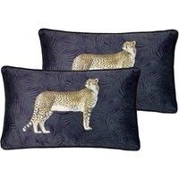 Paoletti Cheetah Forest Polyester Filled Cushions (Twin Pack), Navy, 30 x 50cm